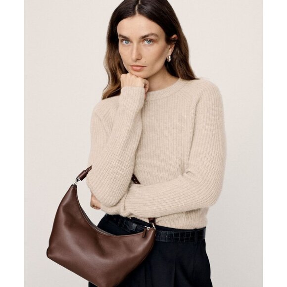 Jenni Kayne Oatmeal Ribbed Cashmere Fisherman Sweater Womens Size L Minimalist - Picture 1 of 8